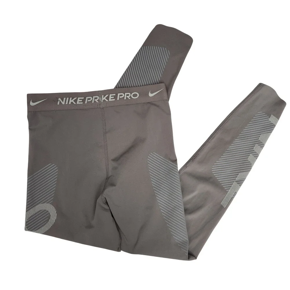 Nike Pro‎ Womens Dri-FIT High-Rise 7/8 Graphic Leggings Moon Fossil Brown Small